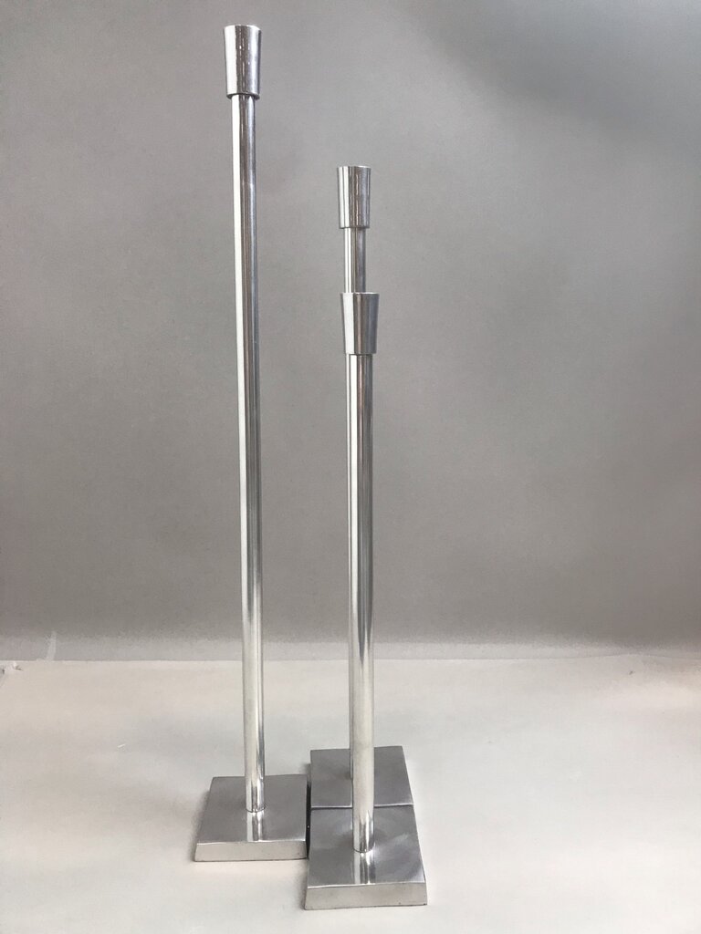 3 Piece Silver Tone Metal Candlesticks Set (27-24-20)