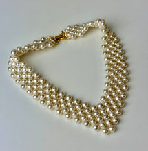 Load image into Gallery viewer, VIntage Napier Woven Faux Pearl Collar Statement Necklace 18&quot;)
