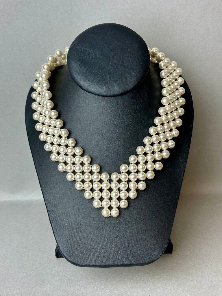 VIntage Napier Woven Faux Pearl Collar Statement Necklace 18