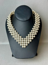 Load image into Gallery viewer, VIntage Napier Woven Faux Pearl Collar Statement Necklace 18")
