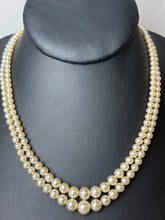 Load image into Gallery viewer, Vintage Cream Faux Pearl Two Strand Rhinestone Clasp Necklace (16&quot;)
