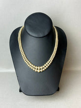 Load image into Gallery viewer, Vintage Cream Faux Pearl Two Strand Rhinestone Clasp Necklace (16")
