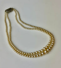 Load image into Gallery viewer, Vintage Cream Faux Pearl Two Strand Rhinestone Clasp Necklace (16&quot;)
