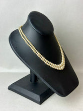 Load image into Gallery viewer, Vintage Cream Faux Pearl Two Strand Rhinestone Clasp Necklace (16")
