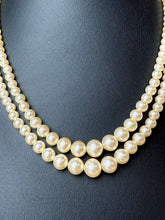 Load image into Gallery viewer, Vintage Cream Faux Pearl Two Strand Rhinestone Faux Pearl Clasp Necklace (16&quot;)
