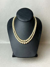 Load image into Gallery viewer, Vintage Cream Faux Pearl Two Strand Rhinestone Faux Pearl Clasp Necklace (16&quot;)
