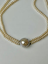 Load image into Gallery viewer, Vintage Cream Faux Pearl Two Strand Rhinestone Faux Pearl Clasp Necklace (16&quot;)
