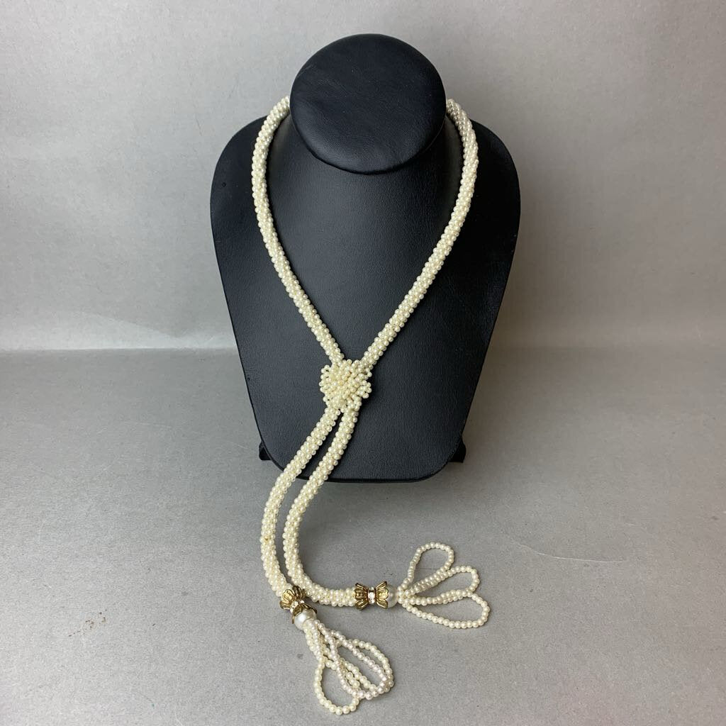Vintage Faux Pearl Tassel Lariat Necklace (30