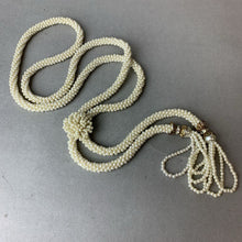 Load image into Gallery viewer, Vintage Faux Pearl Tassel Lariat Necklace (30&quot; w/ 8&quot; Drop)
