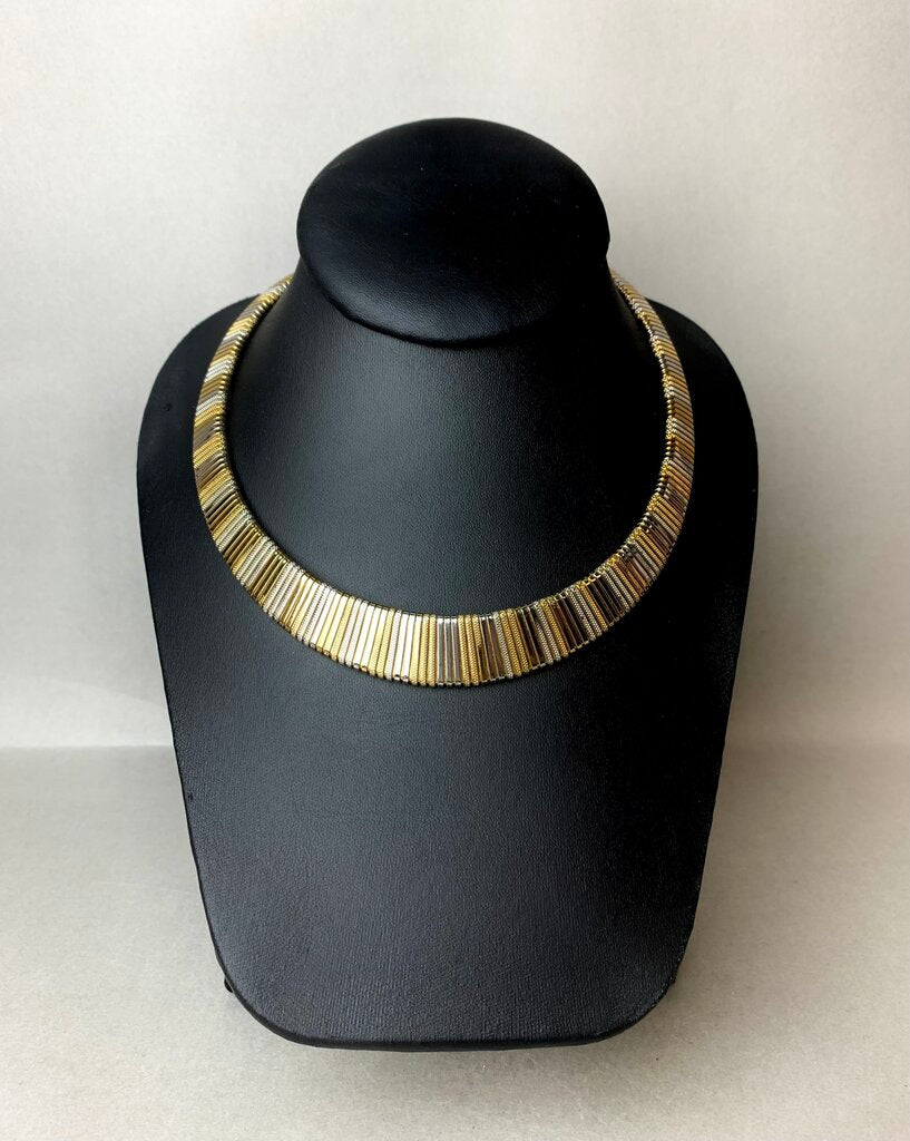 Vintage Trifari Two Tone Flexible Omega Collar Necklace (17
