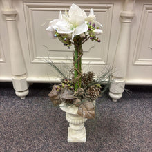 Load image into Gallery viewer, White Resin Planter with Faux Flowers (31&quot;)
