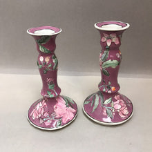 Load image into Gallery viewer, Pink Asian Floral Vase &amp; Candlestick Holder Pair (10.25&quot;) (As-Is)
