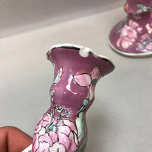 Load image into Gallery viewer, Pink Asian Floral Vase &amp; Candlestick Holder Pair (10.25&quot;) (As-Is)
