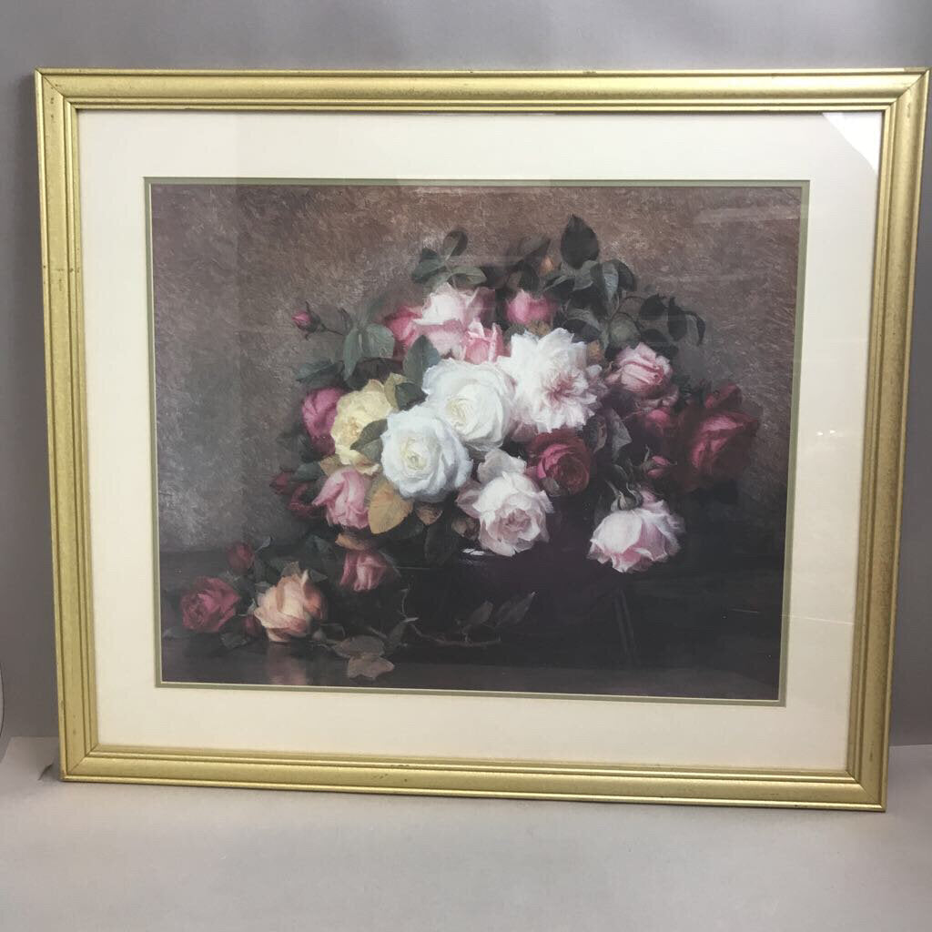 Gold Framed Floral Still Life Print (29.x33.5)