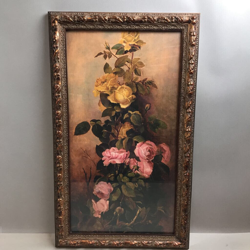 Framed Yellow and Pink Rose Print (30x17.5)