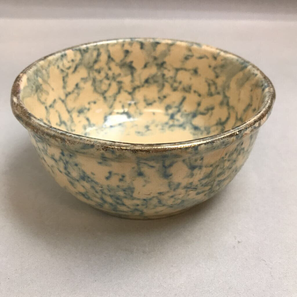 Vintage Blue White Spongeware Pottery Bowl (2.25x5)