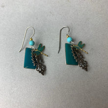 Load image into Gallery viewer, Silver Forest Dragonfly Turquoise Charm Earrings
