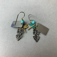 Load image into Gallery viewer, Silver Forest Dragonfly Turquoise Charm Earrings
