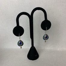 Load image into Gallery viewer, Silver Forest Blue Enamel Charm Earrings
