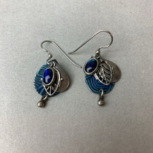 Load image into Gallery viewer, Silver Forest Blue Enamel Charm Earrings
