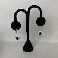 Load image into Gallery viewer, Amy &amp; Annette 18K Gold Plated Sterling Simulated Sapphire CZ Earrings (1.25&quot;)
