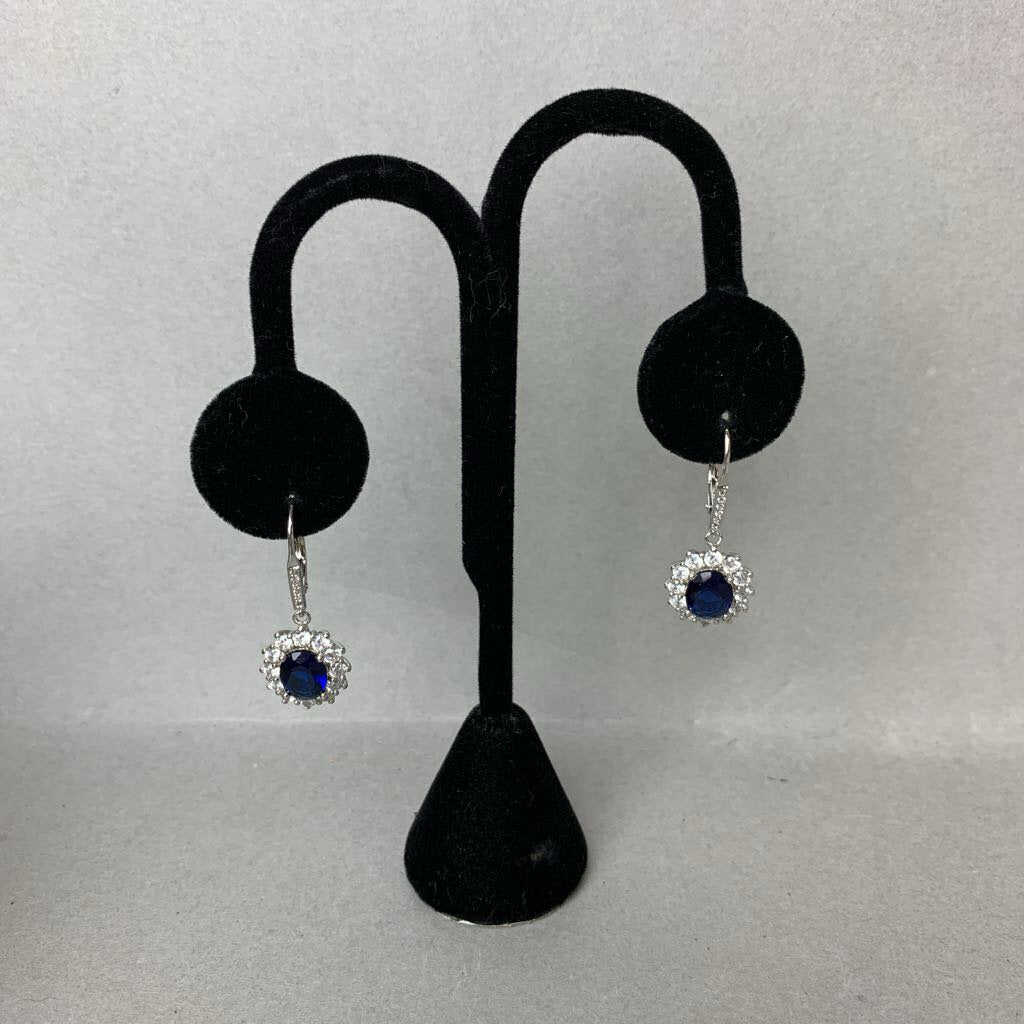 Amy & Annette 18K Gold Plated Sterling Simulated Sapphire CZ Earrings (1.25