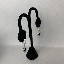 Load image into Gallery viewer, Amy &amp; Annette 18K Gold Plated Sterling Simulated Sapphire CZ Earrings (1.25&quot;)
