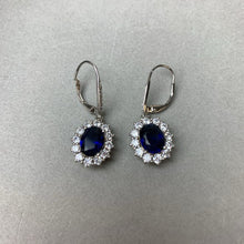 Load image into Gallery viewer, Amy &amp; Annette 18K Gold Plated Sterling Simulated Sapphire CZ Earrings (1.25&quot;)

