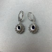 Load image into Gallery viewer, Amy &amp; Annette 18K Gold Plated Sterling Simulated Sapphire CZ Earrings (1.25&quot;)
