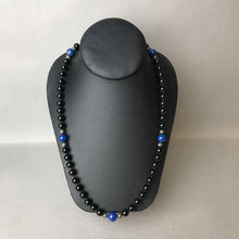 Load image into Gallery viewer, Vintage Onyx Sterling Lapis Lazuli Knotted Beaded Necklace (30")
