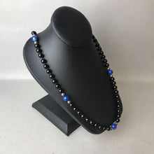 Load image into Gallery viewer, Vintage Onyx Sterling Lapis Lazuli Knotted Beaded Necklace (30")
