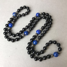 Load image into Gallery viewer, Vintage Onyx Sterling Lapis Lazuli Knotted Beaded Necklace (30")
