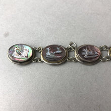 Load image into Gallery viewer, Vintage 800 Silver Carved Abalone World Tour Cameo Link Bracelet (7")
