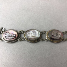 Load image into Gallery viewer, Vintage 800 Silver Carved Abalone World Tour Cameo Link Bracelet (7")
