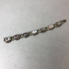 Load image into Gallery viewer, Vintage 800 Silver Carved Abalone World Tour Cameo Link Bracelet (7")
