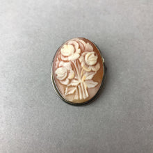 Load image into Gallery viewer, Vintage 800 Silver Carved Shell Roses Cameo Brooch Pin w/ Pendant Bail (1.25&quot;)
