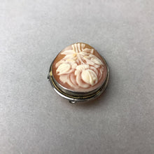 Load image into Gallery viewer, Vintage 800 Silver Carved Shell Roses Cameo Brooch Pin w/ Pendant Bail (1.25")
