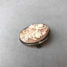 Load image into Gallery viewer, Vintage 800 Silver Carved Shell Roses Cameo Brooch Pin w/ Pendant Bail (1.25")
