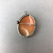 Load image into Gallery viewer, Vintage 800 Silver Carved Shell Roses Cameo Brooch Pin w/ Pendant Bail (1.25&quot;)
