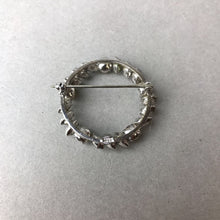 Load image into Gallery viewer, Vintage Sterling Pearl Clear Crystal Circle Brooch Pin (1.25")
