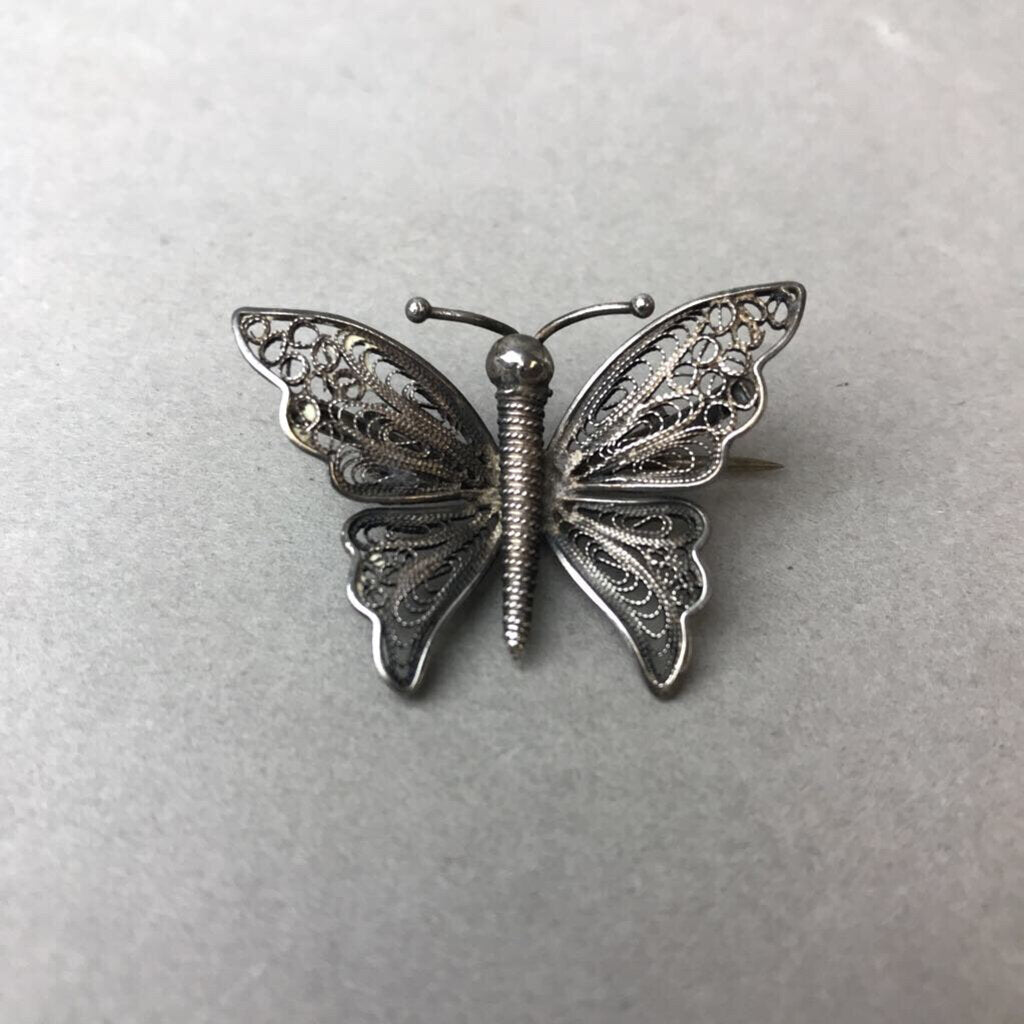Vintage Sterling Filligree Butterfly Brooch Pin (1.5