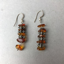Load image into Gallery viewer, Vintage Baltic Amber Chip Sterling Dangle Earrings (2")
