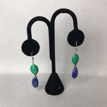 Load image into Gallery viewer, Vintage Sterling Lapis Malachite Beaded Drop Earrings (2.5")
