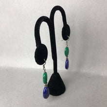 Load image into Gallery viewer, Vintage Sterling Lapis Malachite Beaded Drop Earrings (2.5")
