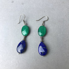 Load image into Gallery viewer, Vintage Sterling Lapis Malachite Beaded Drop Earrings (2.5")

