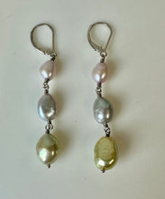 Load image into Gallery viewer, Sterling Multicolor Freshwater Pearl Drop Earrings (2.25&quot;)
