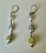 Load image into Gallery viewer, Sterling Multicolor Freshwater Pearl Drop Earrings (2.25&quot;)

