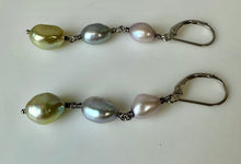 Load image into Gallery viewer, Sterling Multicolor Freshwater Pearl Drop Earrings (2.25&quot;)
