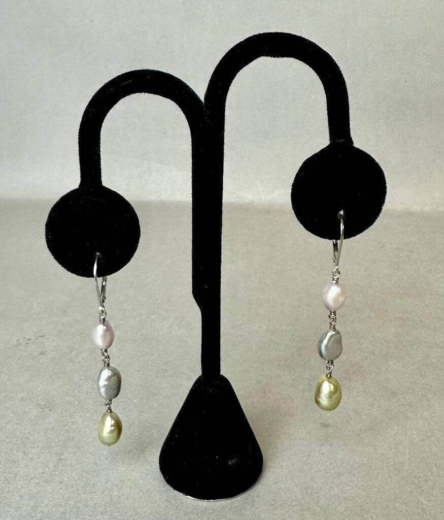 Sterling Multicolor Freshwater Pearl Drop Earrings (2.25