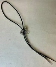 Load image into Gallery viewer, Vintage Sterling Silver Walking Horse Relief Black Leather Bolo Tie
